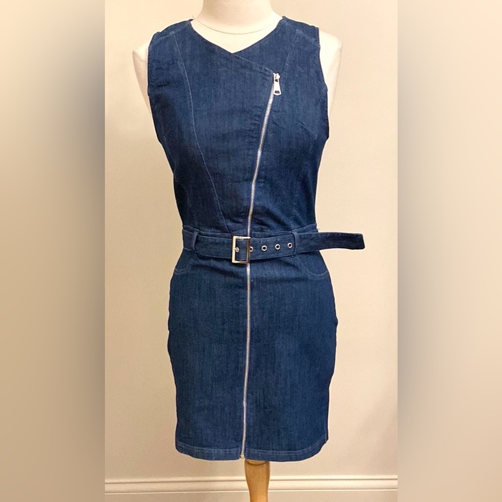 Denim Blvd Los Angeles Blue SZ L Moto Edgy Street Style Y2K Utility Denim Dress